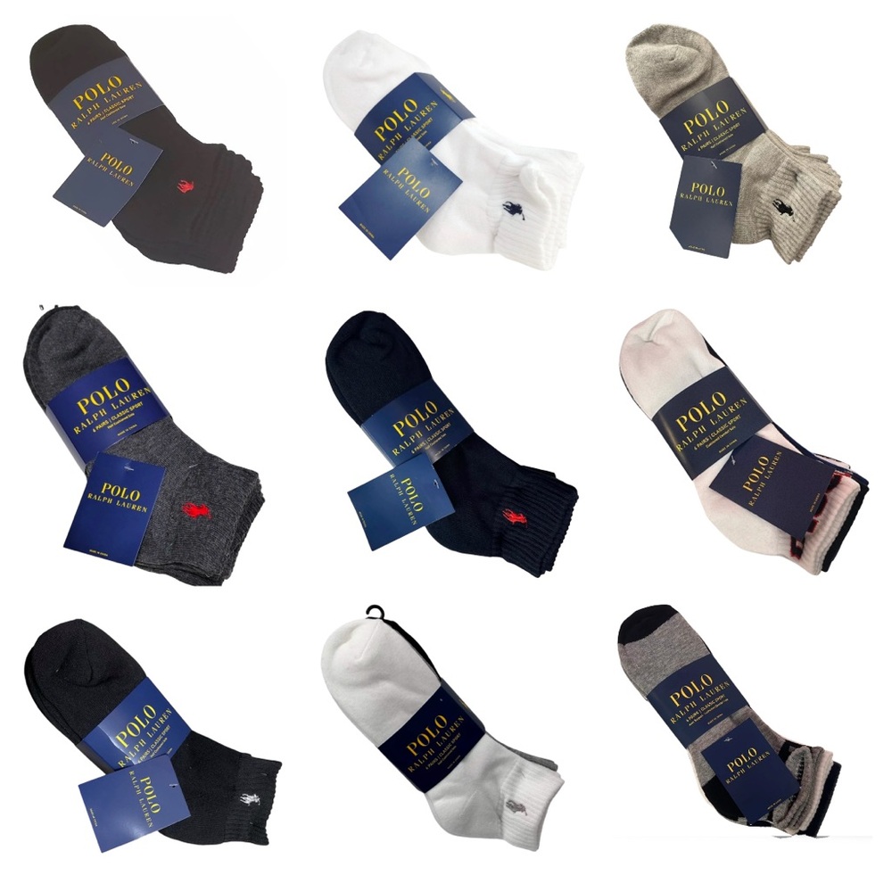Polo Ralph Lauren mens Cushioned Quarter Cut Ankle socks 6 pairs pony logo